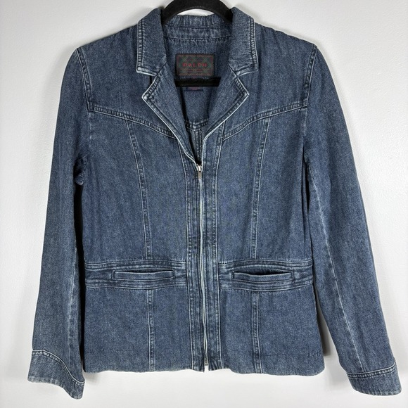 Ralph Lauren Women's Medium Blue Full Zip 100% Cotton Dark Wash Denim Jacket - Picture 2 of 5